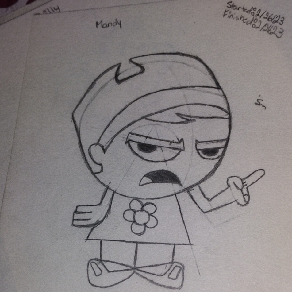 Cartoon Character Sketch with Flower Shirt